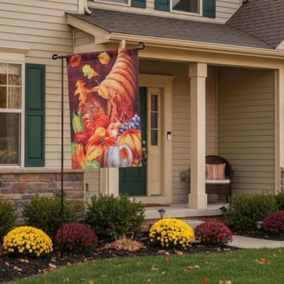 Fall Bounty Cornucopia Holiday Thanksgiving House Flag 40" x 28" - Picture 1 of 3